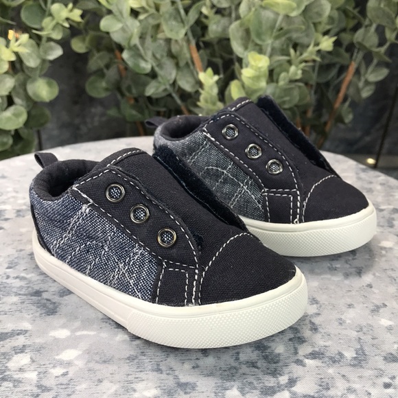 Wonder Nation Navy Blue Canvas Slip-On Velcro Shoes Baby Boy 3 ✨Like NEW✨ - Picture 8 of 11
